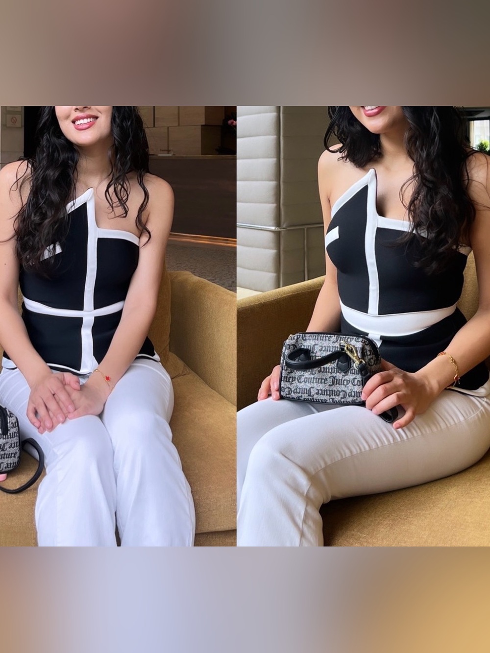 Black and White Strapless Colorblock Top